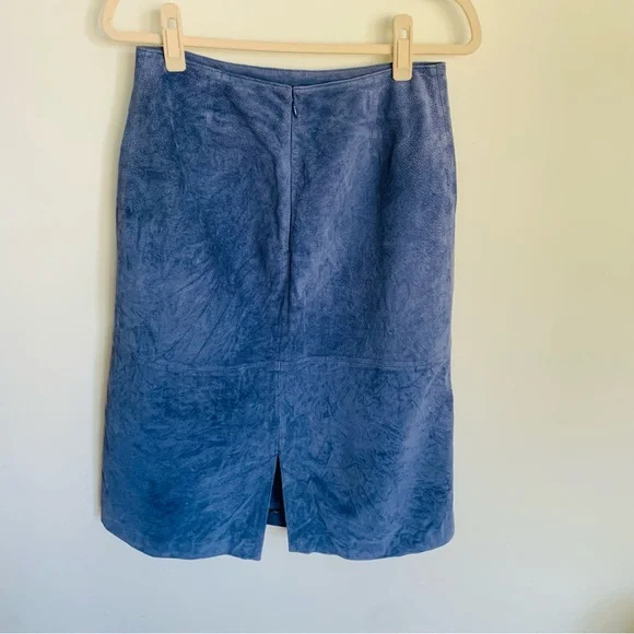 Vintage Genuine Leather Suede in Rare Blue Midi Skirt - Picture 2 of 5